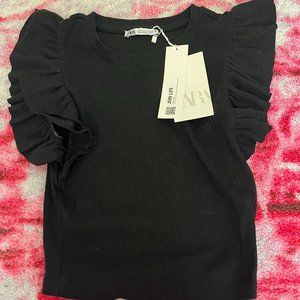 Frill Sleeve Ribbed Top